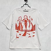 Русский стиль handmade. Livemaster - original item Folk Souvenirs: Slavic-style T-shirt with an author`s print. Handmade.
