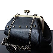 Сумки и аксессуары handmade. Livemaster - original item Bag with clasp: Black leather bag with decor. Handmade.