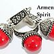 Серьги и кольцо из серебра с искусственным кораллом Armenian Spirit, Комплекты украшений, Ванадзор,  Фото №1