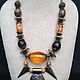 Necklace ethnic African-style with natural materials of the Congo.Handmaid. Natural , natural colour, yellow - brown gamma.