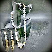 Jewelry sets: Bracelet earrings with rose quartz and bull's eye