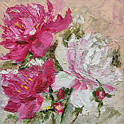 Картины и панно handmade. Livemaster - original item Painting Flowers bouquet of peonies oil palette knife 20h20. Handmade.