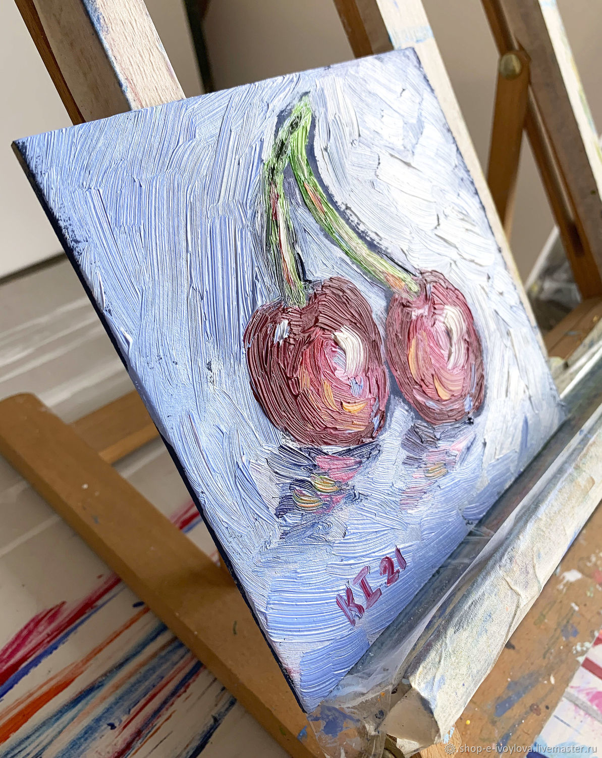 Картина вишня ягода маслом \"Две вишни\" – купить онлайн на Ярмарке ...