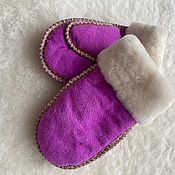 Одежда детская handmade. Livemaster - original item Sheepskin mittens for children lilac 16cm volume. Handmade.