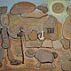 Картина  "Гончар-пастух"\r\nОснова - оргалит+холст+масляная пастель\r\nМорские камушки, ракушка, песок