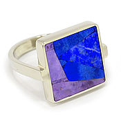Украшения handmade. Livemaster - original item Ring Square. Lapis lazuli and Charoite (size 16) Ring ring.. Handmade.