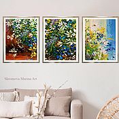 Картины и панно handmade. Livemaster - original item Triple painting with flowers. Three paintings with daisies in the interior.. Handmade.