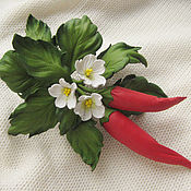 Украшения handmade. Livemaster - original item Leather flower brooch, hair clip flower RED PEPPER. Handmade.