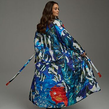 Одежда женская ручной работы. Ярмарка Мастеров - ручная работа Пальто-кимоно с принтом дизайнера «Ой». Handmade.