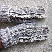 Аксессуары handmade. Livemaster - original item Mittens: Gorozhanka mittens -grey with white binding. Handmade.