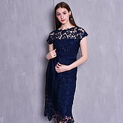 Одежда handmade. Livemaster - original item Evening dress lace dark blue. Handmade.