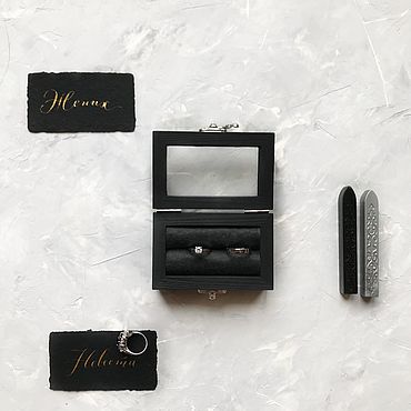 Свадебный салон ручной работы. Ярмарка Мастеров - ручная работа Шкатулка для свадебных колец Black edition чёрная со стеклом. Handmade.