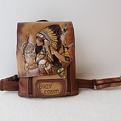 Сумки и аксессуары handmade. Livemaster - original item Custom-made leather backpack with engraving and painting for Katyusha). Handmade.