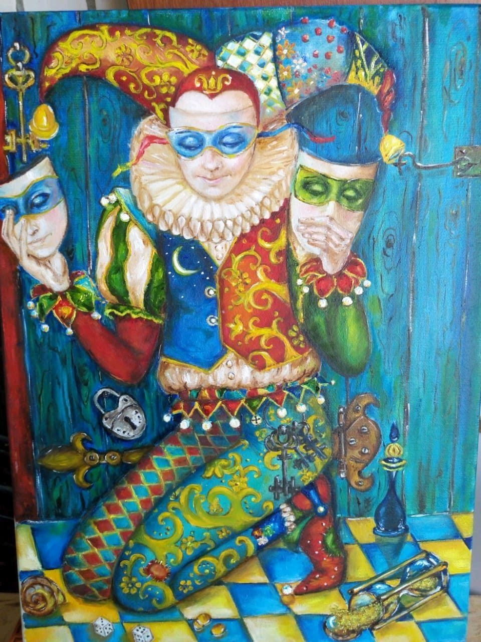 Картина «Маски». Холст,масло. Свободная копия по работе В. Низовцева в ...