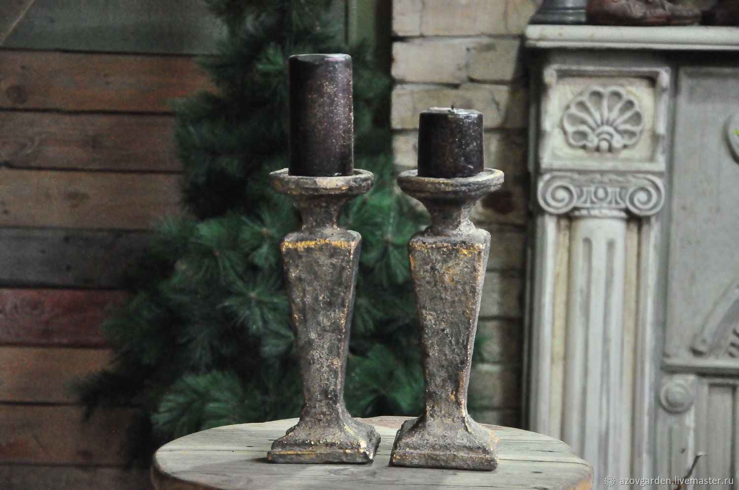 Candlesticks for Christmas compositions Antique with gold concrete, Candlesticks, Azov,  Фото №1