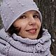 Женская шапка снуд вязаный теплый комплект на зиму Нежный Сиреневый. Комплекты головных уборов. Вязаные футболки, топы, джемпера от 'Azhurles'. Ярмарка Мастеров.  Фото №5