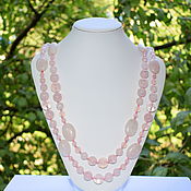 Работы для детей, handmade. Livemaster - original item Delicate long necklace with natural rose quartz. Handmade.