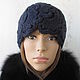 Knitted hat, openwork, half-wool dark blue, gift, Caps, Petrozavodsk,  Фото №1