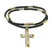 Православный крест с гайтаном.  Золото 585