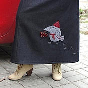 Одежда handmade. Livemaster - original item Warm winter long denim dark blue skirt with applique author Raven. Handmade.