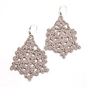 Украшения handmade. Livemaster - original item Grey earrings made of natural linen, lace, linen large light len. Handmade.