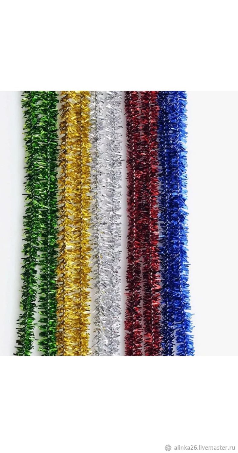 проволока пушистая шенил, ø 6 мм, 30 см, "блестящая", 30 шт, 6 цв. мишура на проволоке для поделок. мишура на проволоке. синельная пушистая проволока. как называется проволока с мишурой для поделок.