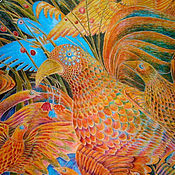 "Птицы в вечернем саду" платок из шелка с рисунком