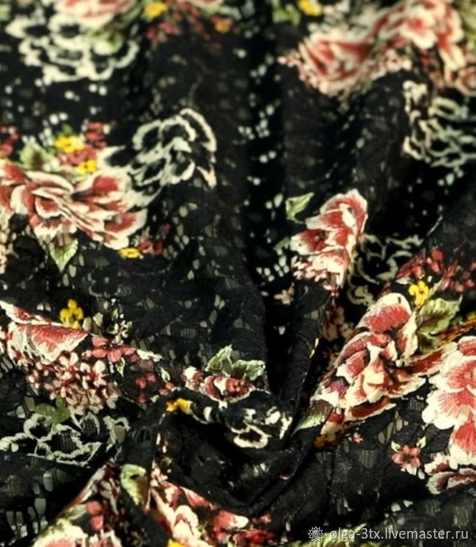 Guipure black with floral print, Fabric, Ramenskoye,  Фото №1