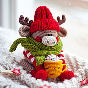 Куклы и игрушки handmade. Livemaster - original item Winter moose with a cup of hot chocolate. Handmade.