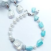Украшения handmade. Livemaster - original item Bracelet with larimar and baroque pearls 