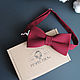 Men's burgundy bow tie, children's for a boy, for men, Butterflies, Moscow,  Фото №1
