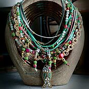 Украшения handmade. Livemaster - original item Textile - leather necklace with Boho stones 