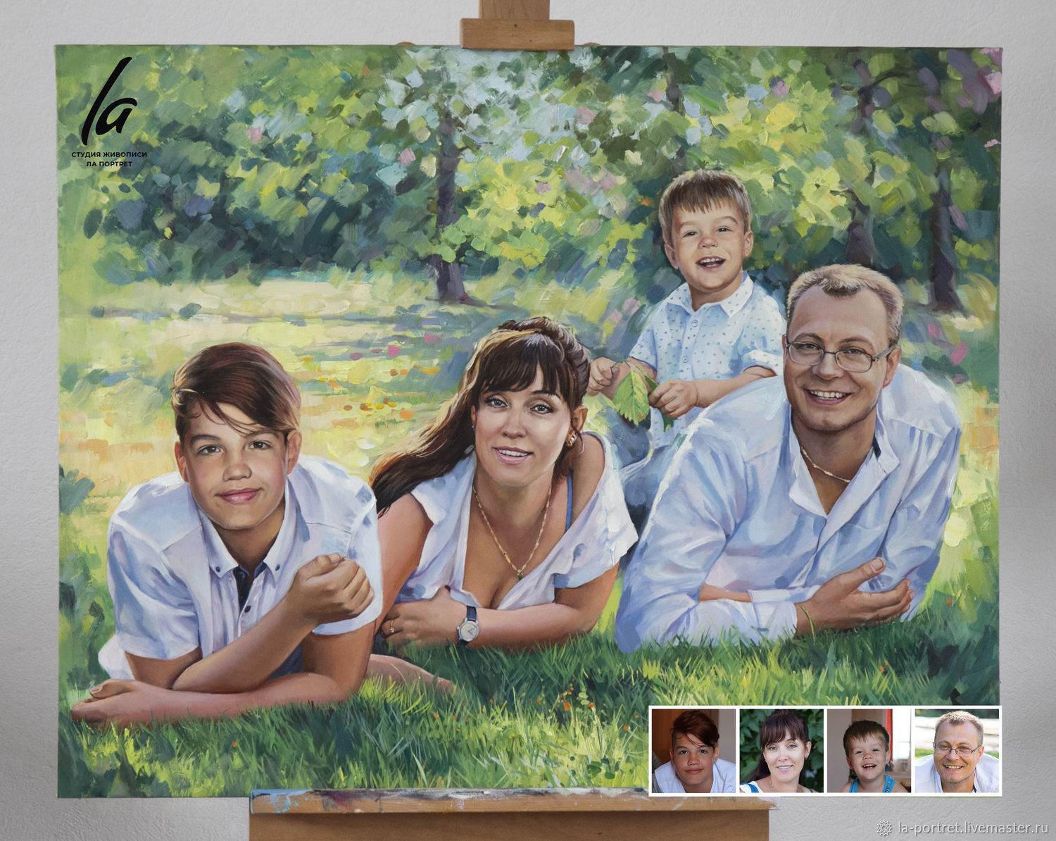 Семейный портрет маслом на холсте
