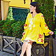 Лимонное платье короткое, льняное платье цветочный узор. Платья. Творческая Мастерская 'Вива'. Интернет-магазин Ярмарка Мастеров.  Фото №2
