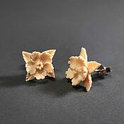 Украшения handmade. Livemaster - original item Flower – carved stud earrings made of mammoth tusk. Handmade.