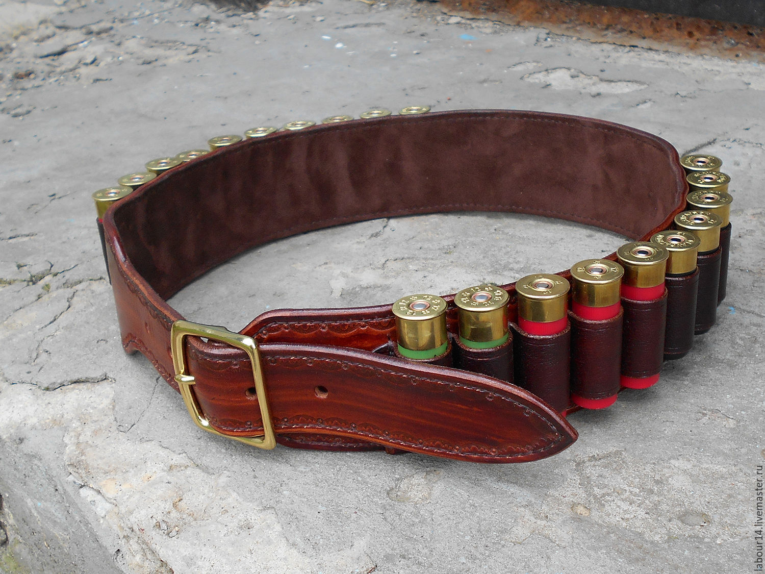 Buy Bandolier belt of 20 rounds 12 gauge - genuine leather, brown, handmade