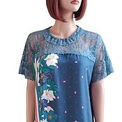 Одежда handmade. Livemaster - original item Blue light summer dress made of viscose staple and lace. Handmade.