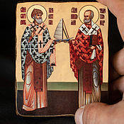 Картины и панно handmade. Livemaster - original item Icon of Sv. Nicholas and Spiridon Trimifuntsky Road. Handmade.
