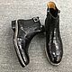 Brogated crocodile leather ankle boots, handmade, black, Brogues, St. Petersburg,  Фото №1