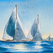 Картины и панно handmade. Livemaster - original item Watercolor with sea Painting with seascape blue sea paintings. Handmade.