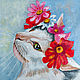 The picture of the cat in the wreath oil Painting cute cat, Pictures, Ekaterinburg,  Фото №1