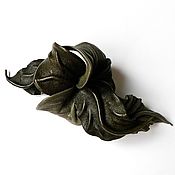 Украшения handmade. Livemaster - original item Brooch flower leather olive khaki grey. Handmade.