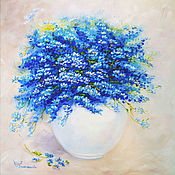 Картины и панно ручной работы. Ярмарка Мастеров - ручная работа Oil painting with blue flowers in a vase. Handmade.