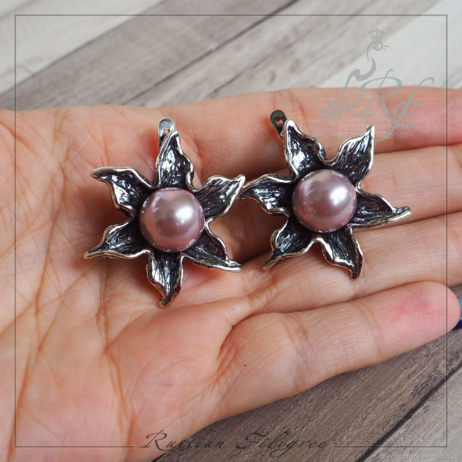Earrings Jasmine pearls, silver plated 12 microns, Earrings, Kostroma,  Фото №1