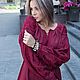Платье вышитое “Славянские узоры” из льна,вишневого цвета. Платья. Etno Moda. Интернет-магазин Ярмарка Мастеров.  Фото №2
