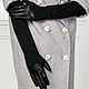 Size 7.5.Demi-season long gloves made of natural black leather and tights, Vintage gloves, Nelidovo,  Фото №1