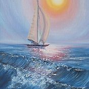 Картины и панно handmade. Livemaster - original item Painting A sailboat on the sea under the sun. Handmade.