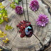 Украшения handmade. Livemaster - original item Pendant red beads with natural stone, hand-painted Guardian. Handmade.