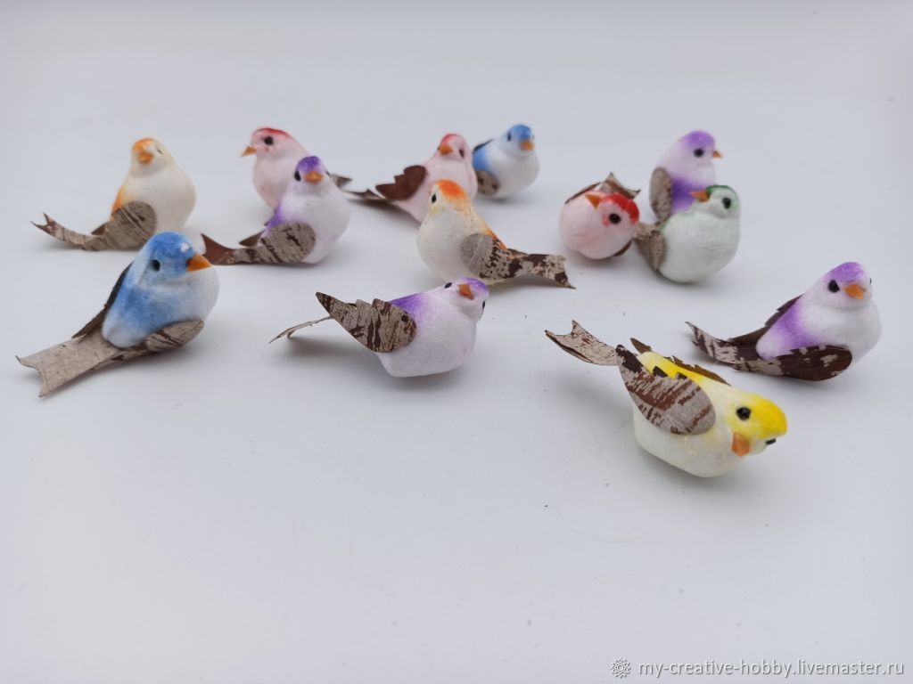 Птички декоративные из перьев фиолетовые - купить в интернет-магазине Москвы