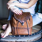 Backpack made of genuine leather, this boho 